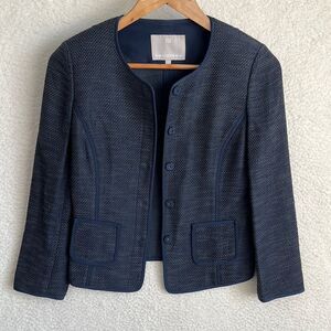 Fenn Wright Manson Blazer Womens‎ Size 8 Blue Tweed Covered Snap Button